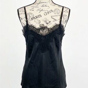 Lulu's Black Lace Trim Crepe Camisole
